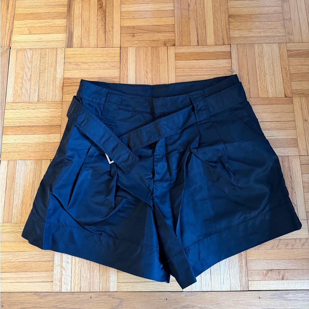 Ganni Black High-Waist Belted Shorts